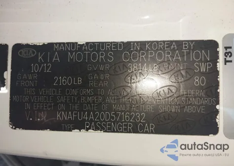 2013 Kia Forte Ex z USA, uszkodzony, nr VIN KNAFU4A20D5716232